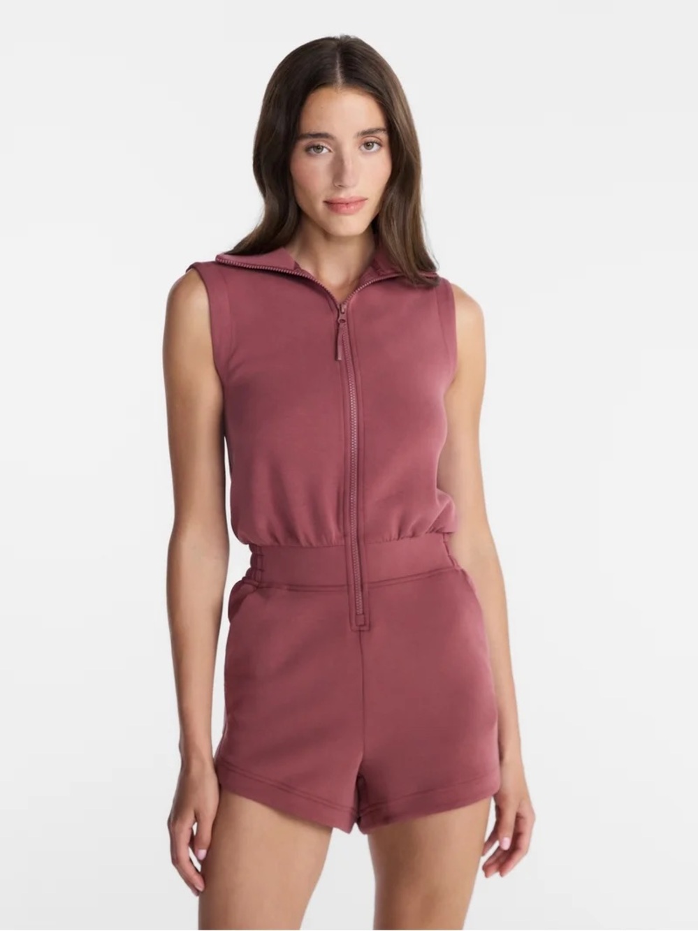 Avia Women's Sleeveless Mock Neck Zip Front Scubaknit Romper NWT